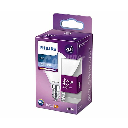 Bombilla Led E14, 4,3W=40W, luz fría , 470lm, philips