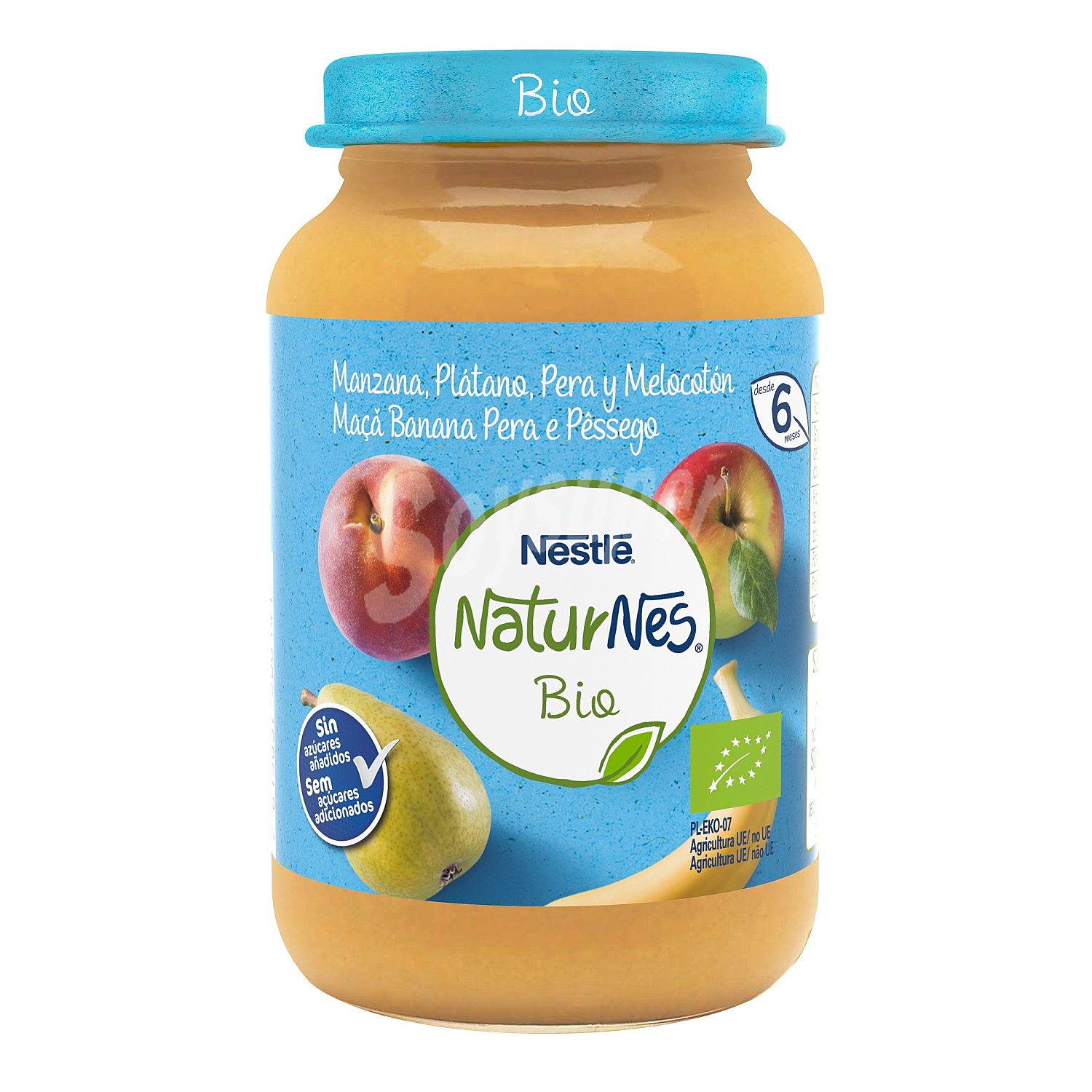 Naturnes puré de manzana, plátano, pera y melocotón bio tarrito 190 gr