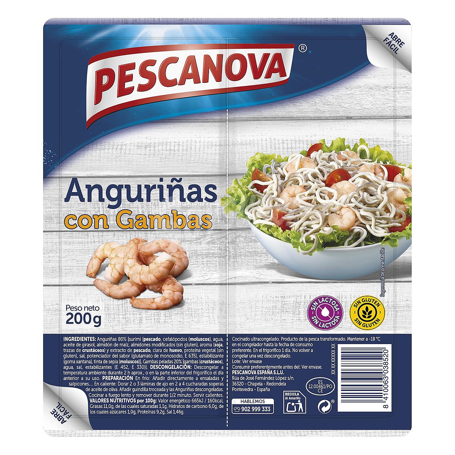 Anguriñas con gambas