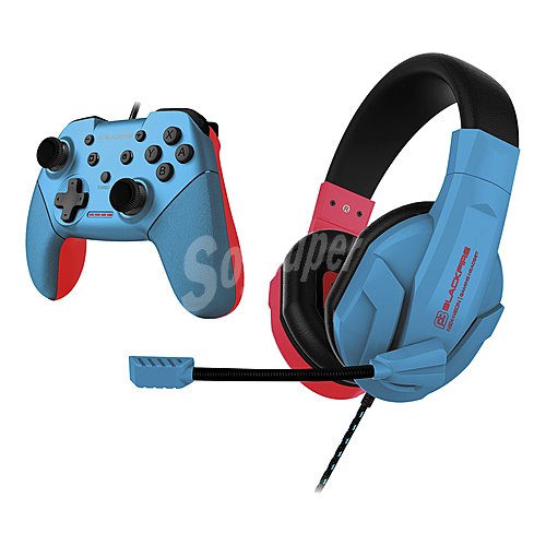 Pack de auricular NSX10 y mando con cable para Nintendo Switch, color azul neón blackfire.