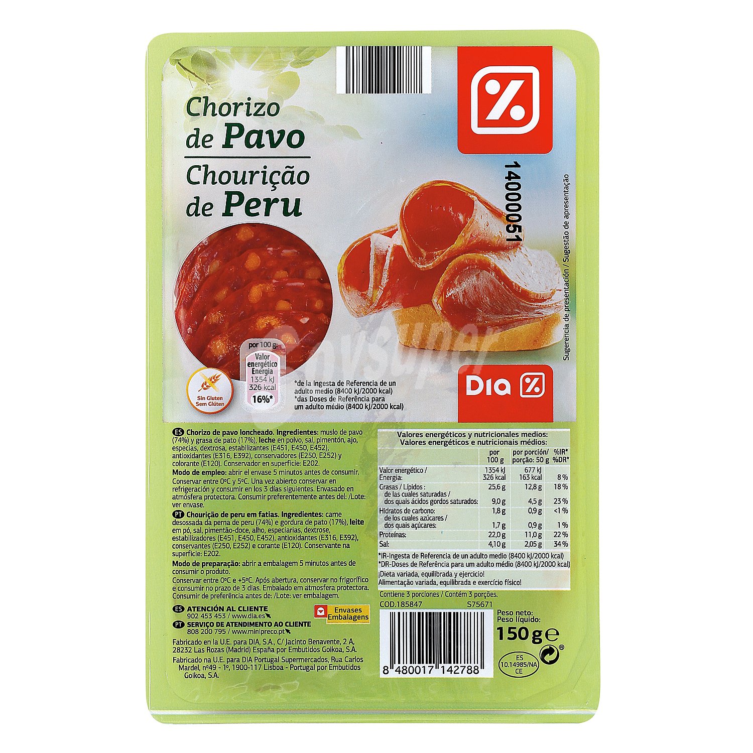 Chorizo de pavo en lonchas