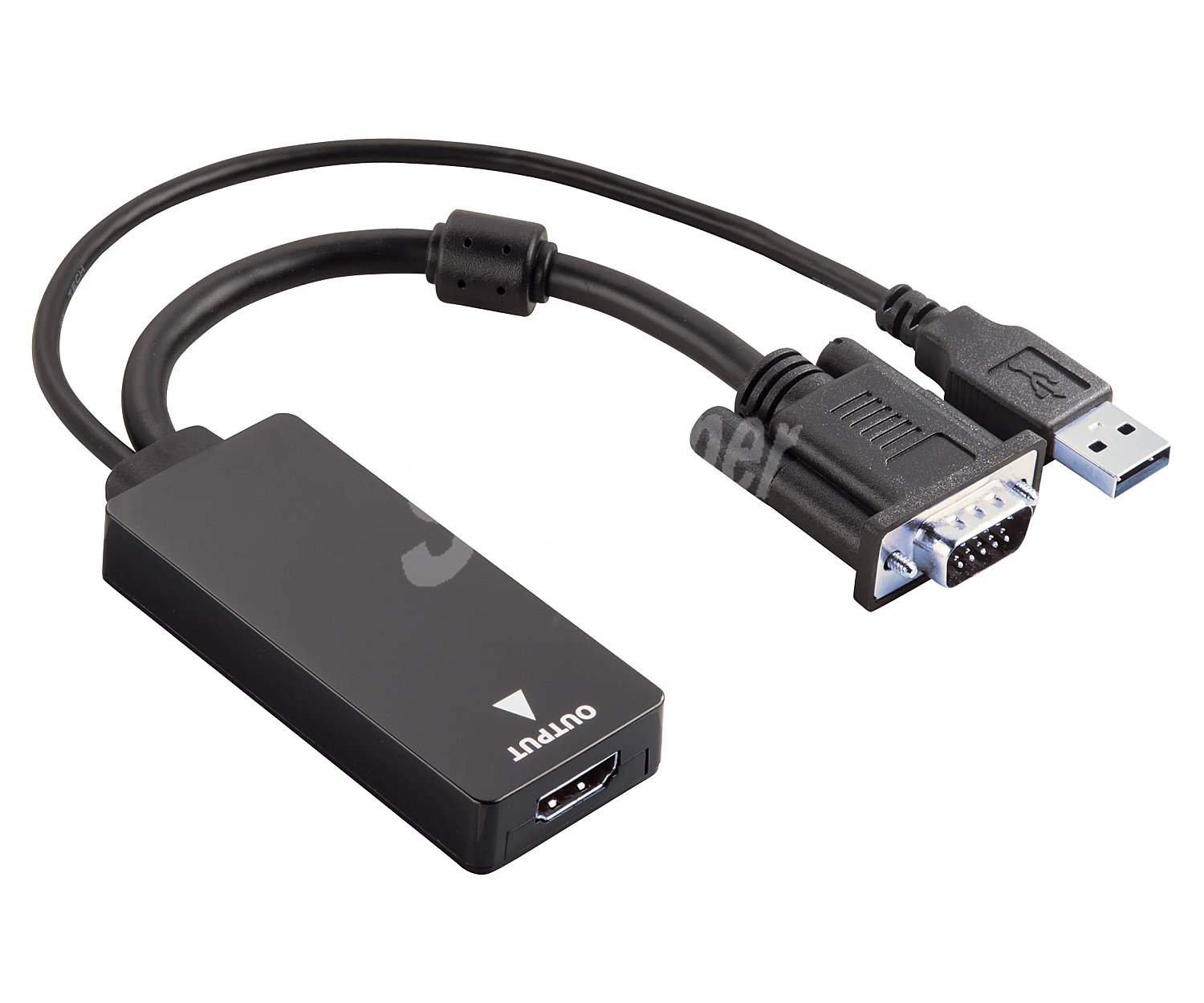 Convertidor qilive de hdmi hembra a USB macho a VGA macho, terminales plateados, color negro