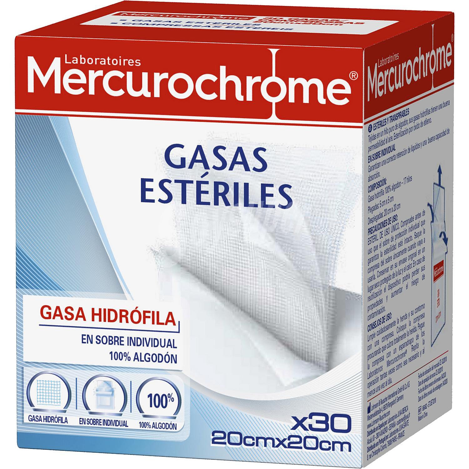 Gasas hidrófilas estériles Mercurochrome