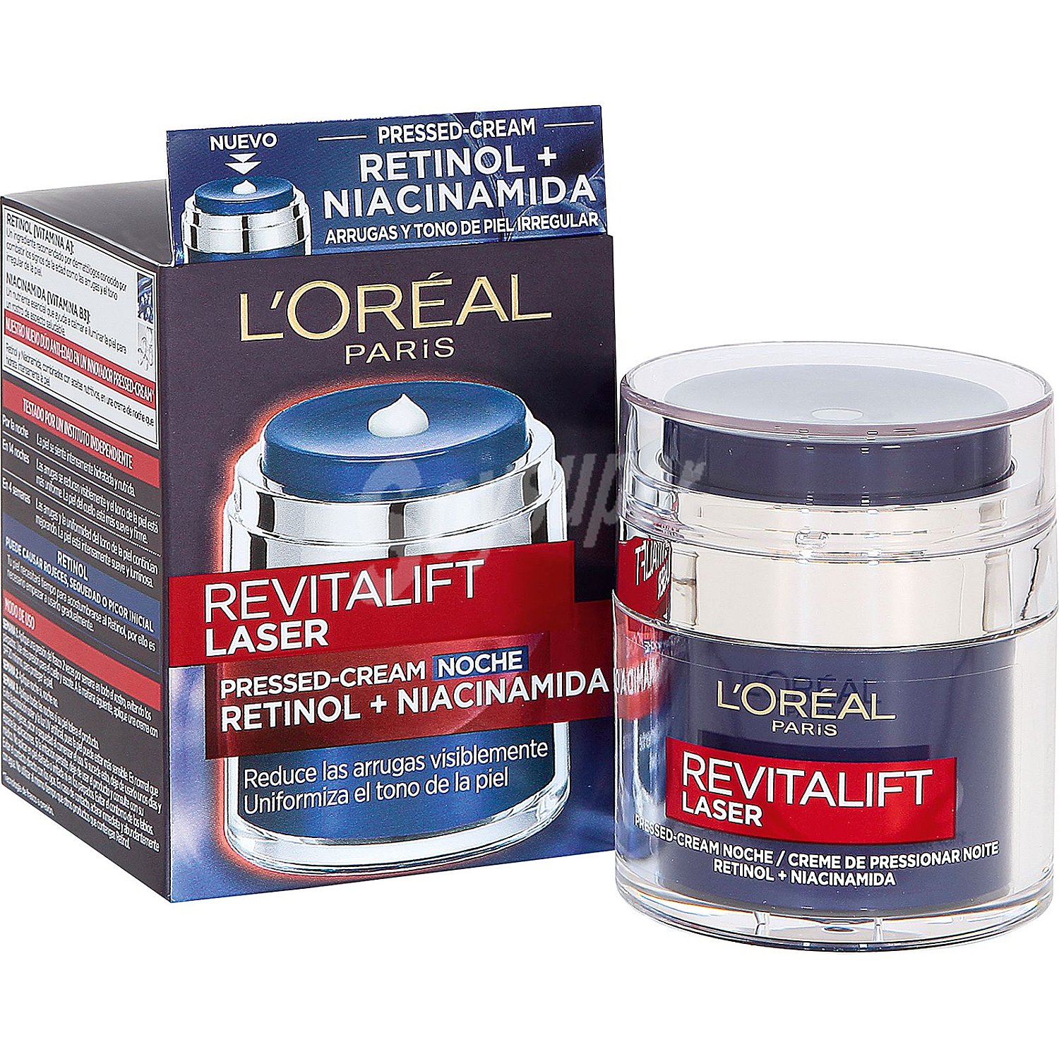 Paris Revitalift Láser crema de noche Retinol + Niacinamida reduce las arrugas visiblemente y uniformiza el tono de la piel