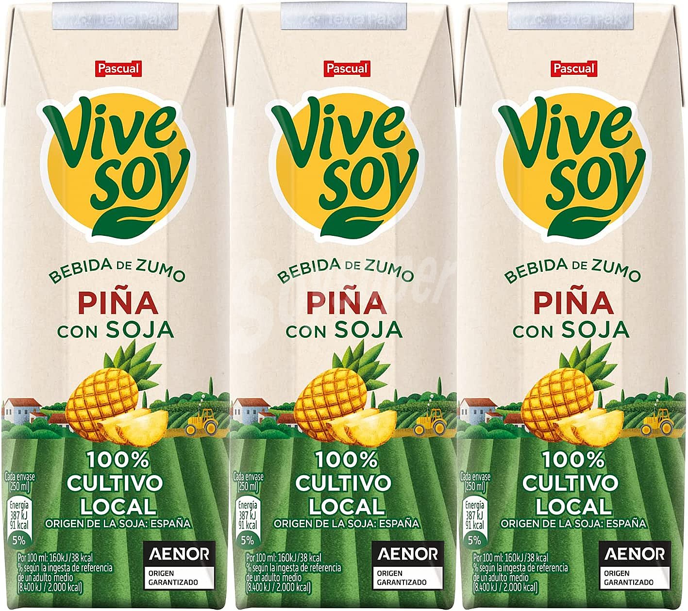 Vivesoy Zumo de piña y soja de origen 100% local vivesoy