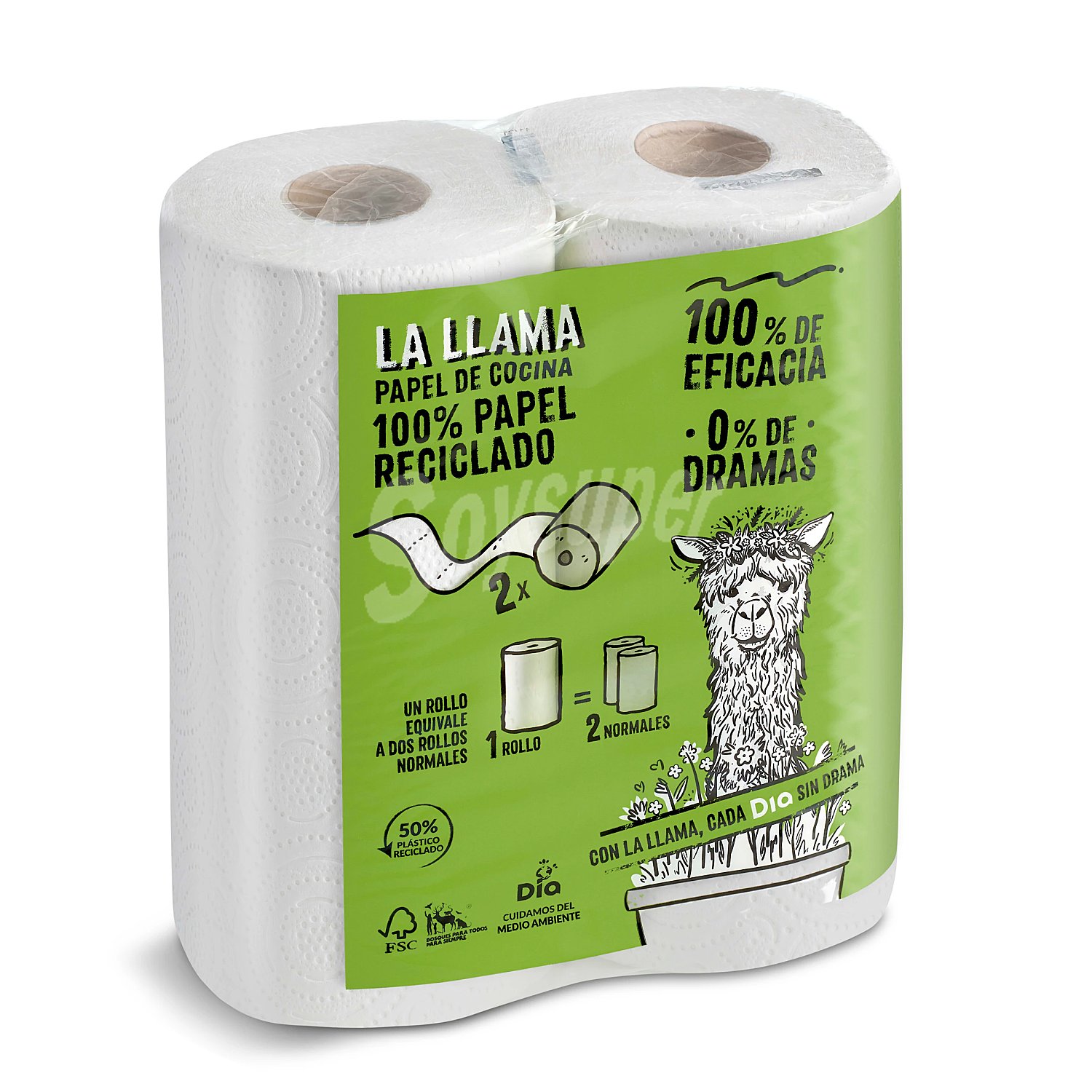 Papel de cocina compacto reciclado doble rollo La llama