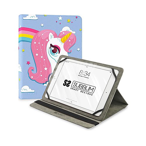 Funda universal para tablet 10.1 subblim Trendy Case Unicornio, función soporte, cierre con banda elástica