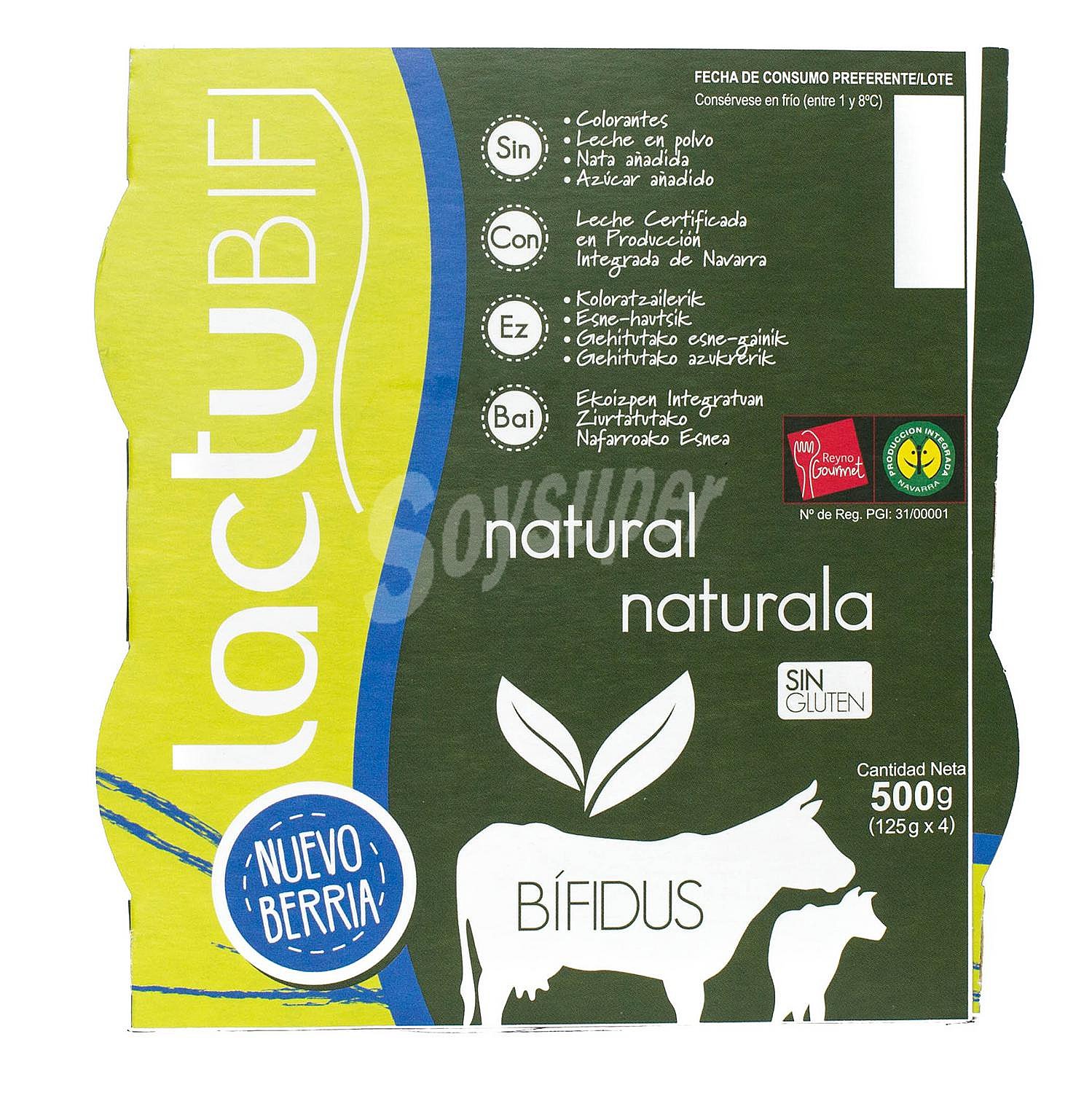 Yogur bífidus natural sin gluten