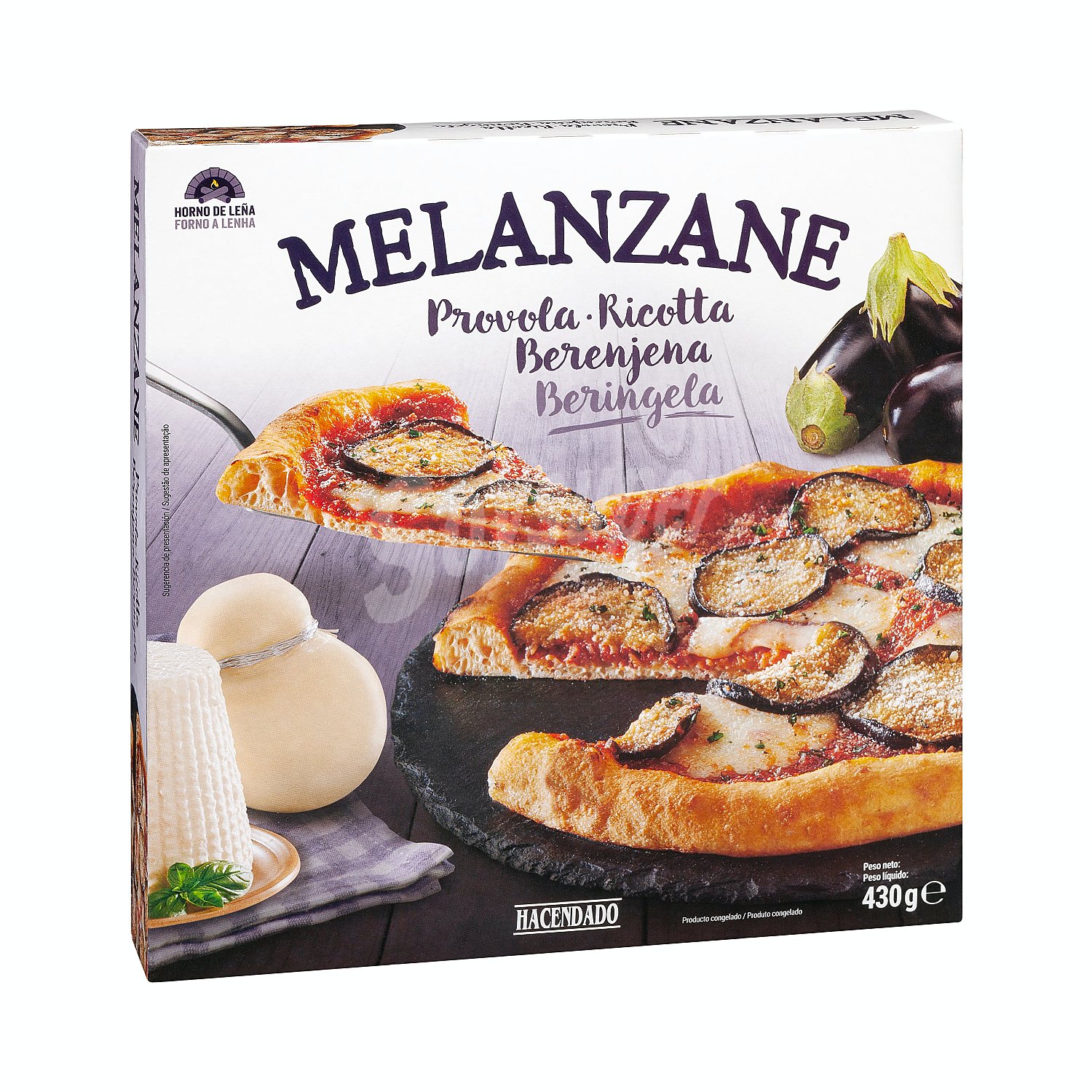 Pizza congelada melanzane (provola, ricotta, berenjena)