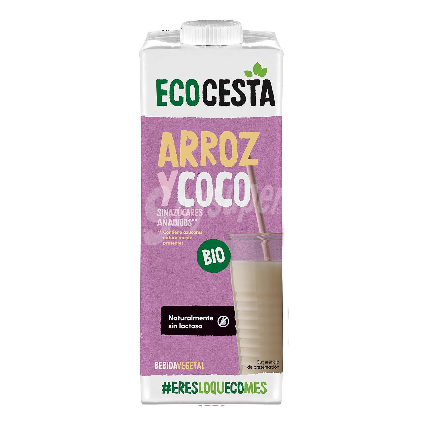 Bebida de arroz y coco sin azúcar añadido ecológica ecocesta sin lactosa