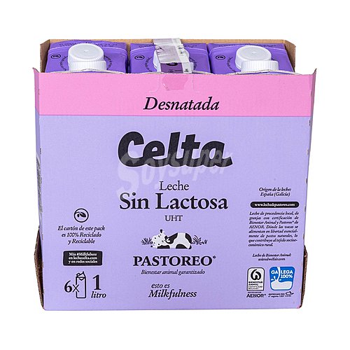 Celta Leche desnatada de vaca, sin lactosa y de origen 100% gallega celta Pastoreo