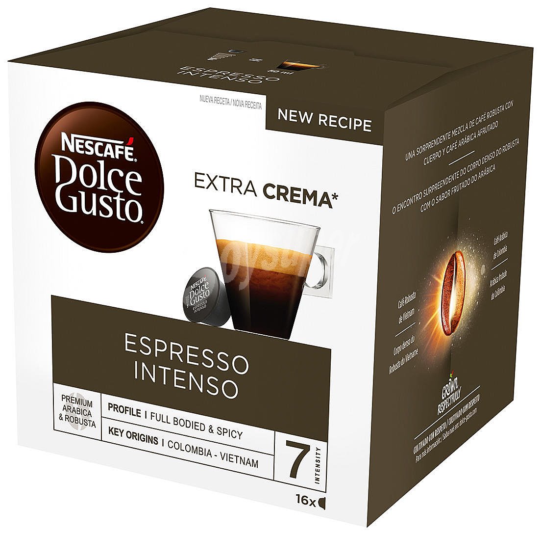 Café Esresso Intenso, Intensidad 7 en cápsulas compatibles con Dolce Gusto