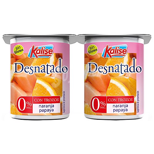 Kalise Yogur desnatado sin gluten (0% materia grasa), con trozos de papaya y naranja kalise