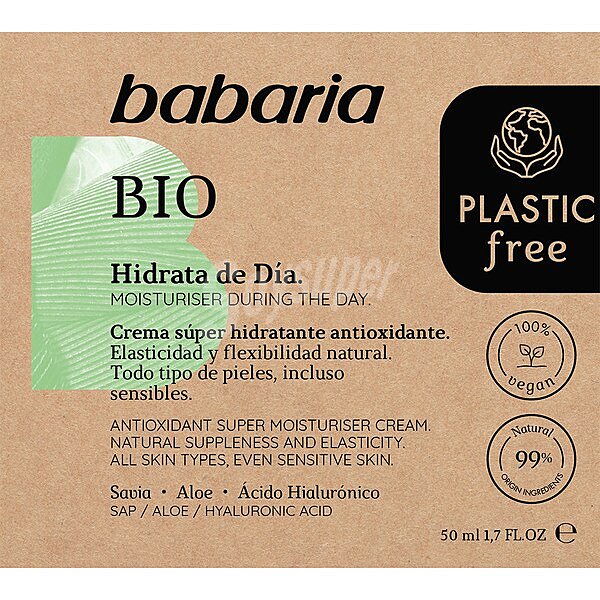 Bio crema hidratante de día con savia aloe y ácido hialurónico