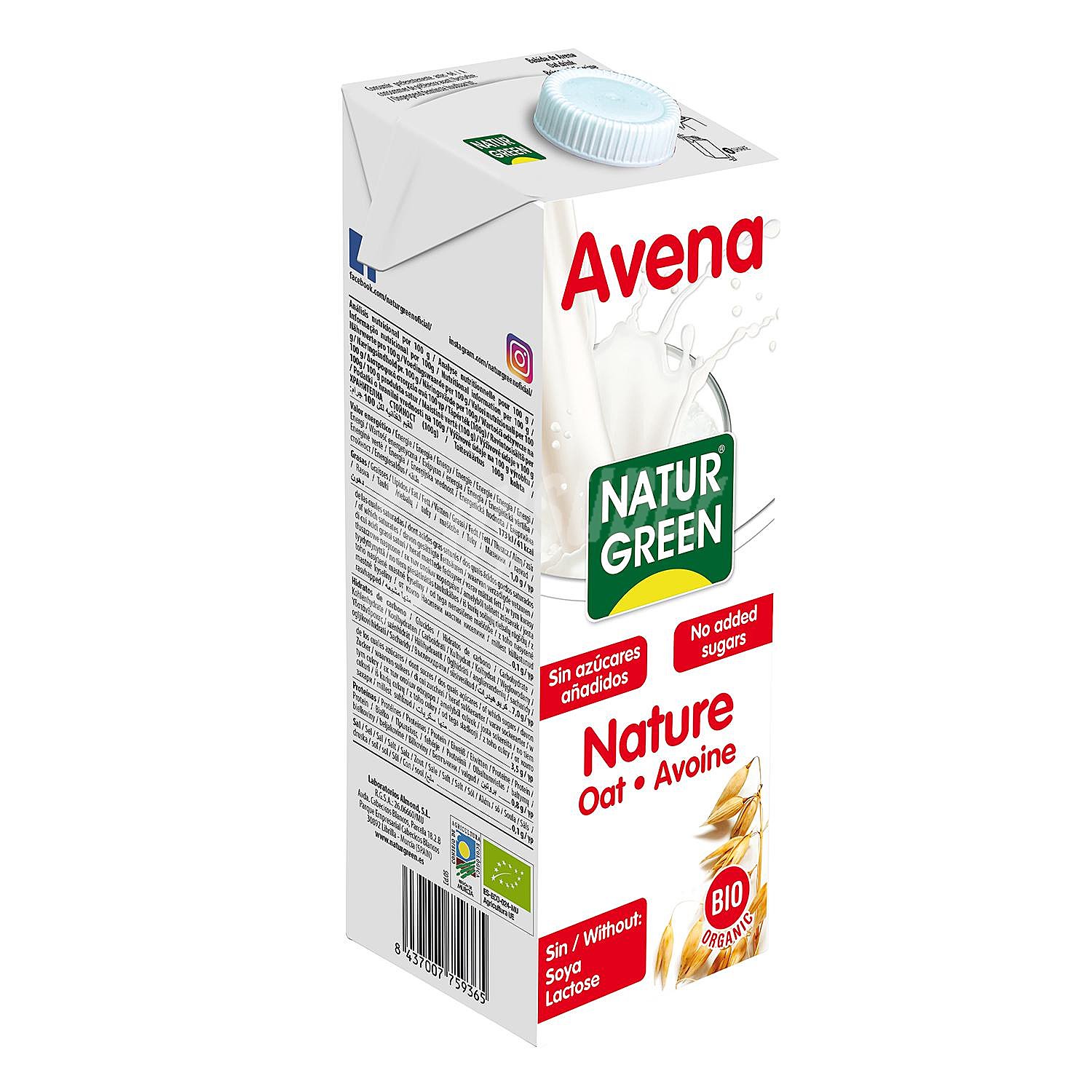 Bebida de avena sin azúcar ecológica