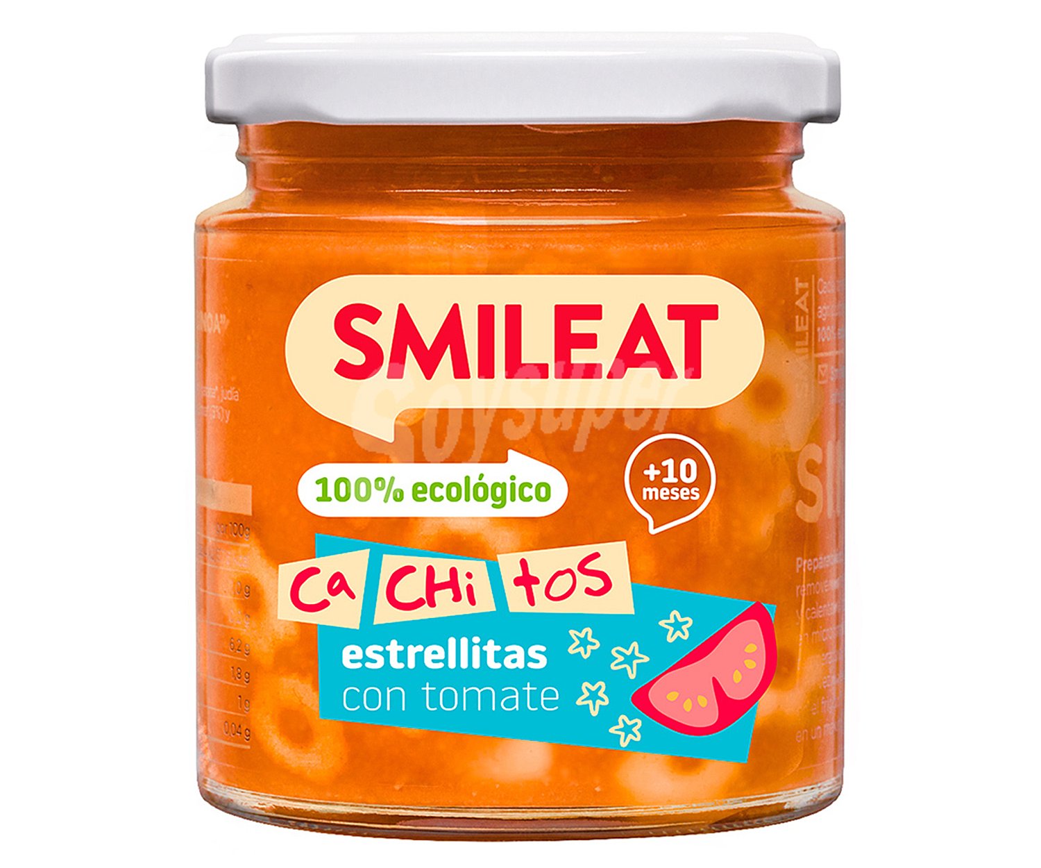 Smileat Tarrito de pasta con forma de estrellitas con tomate, a partir de 10 meses smileat Cachitos