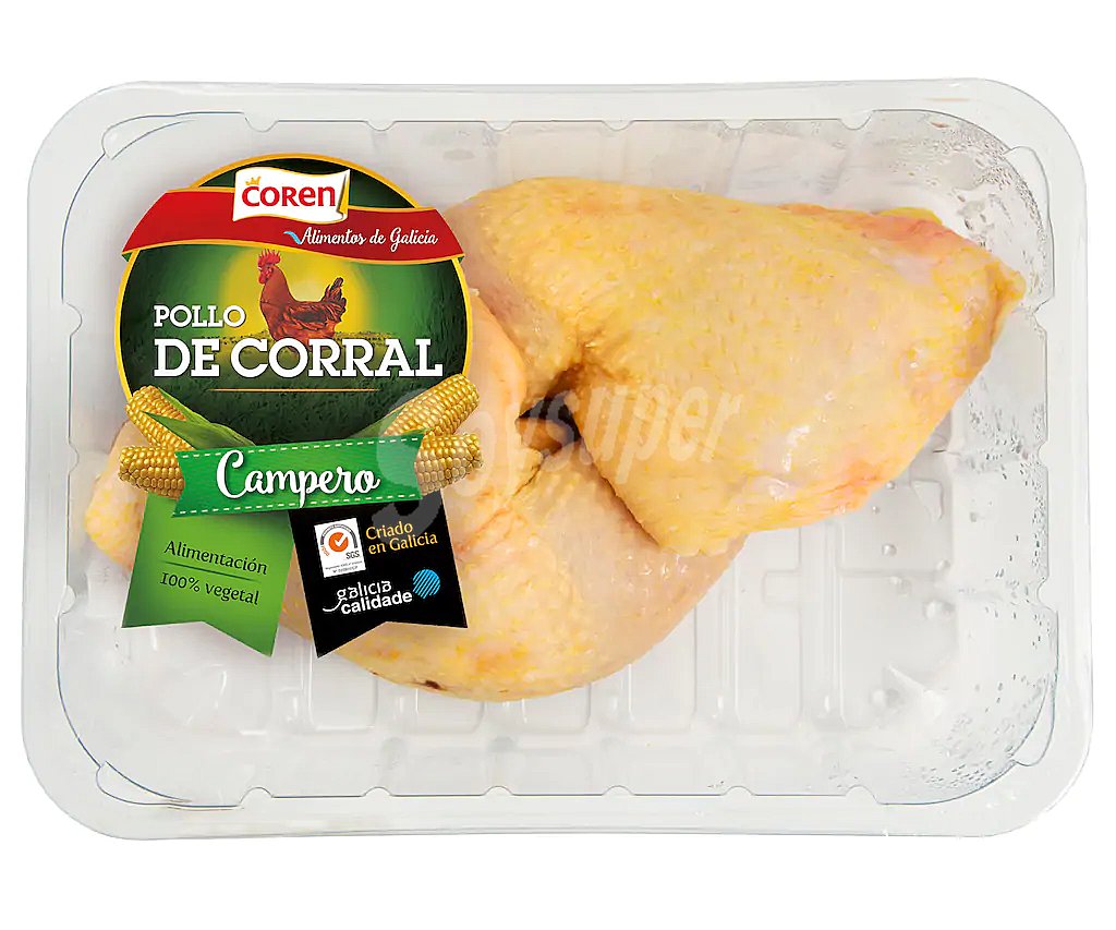 Bandeja de muslos con piel de pollo de corral (campero)