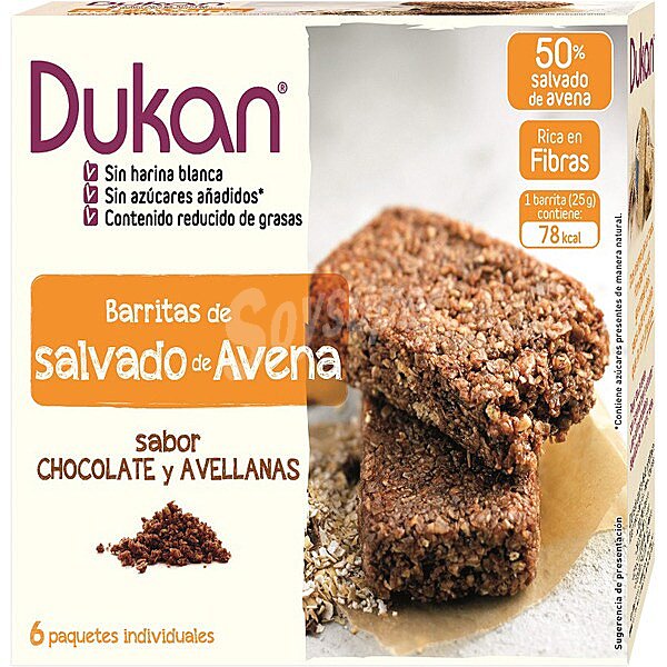 Barritas de salvado de avena con sabor a chocolate y avellanas