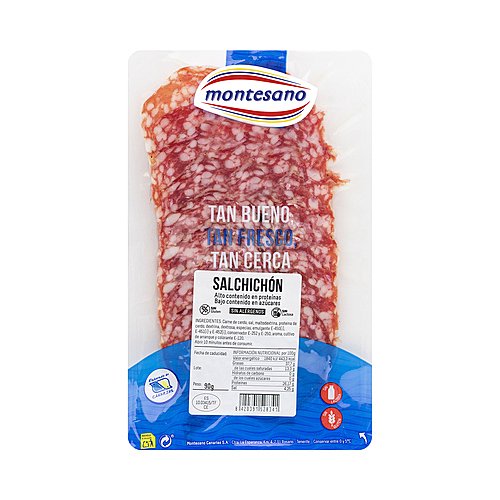 Montesano Salchichón de categoria extra, elaborado sin gluten ni lactosa y cortado en lonchas montesano