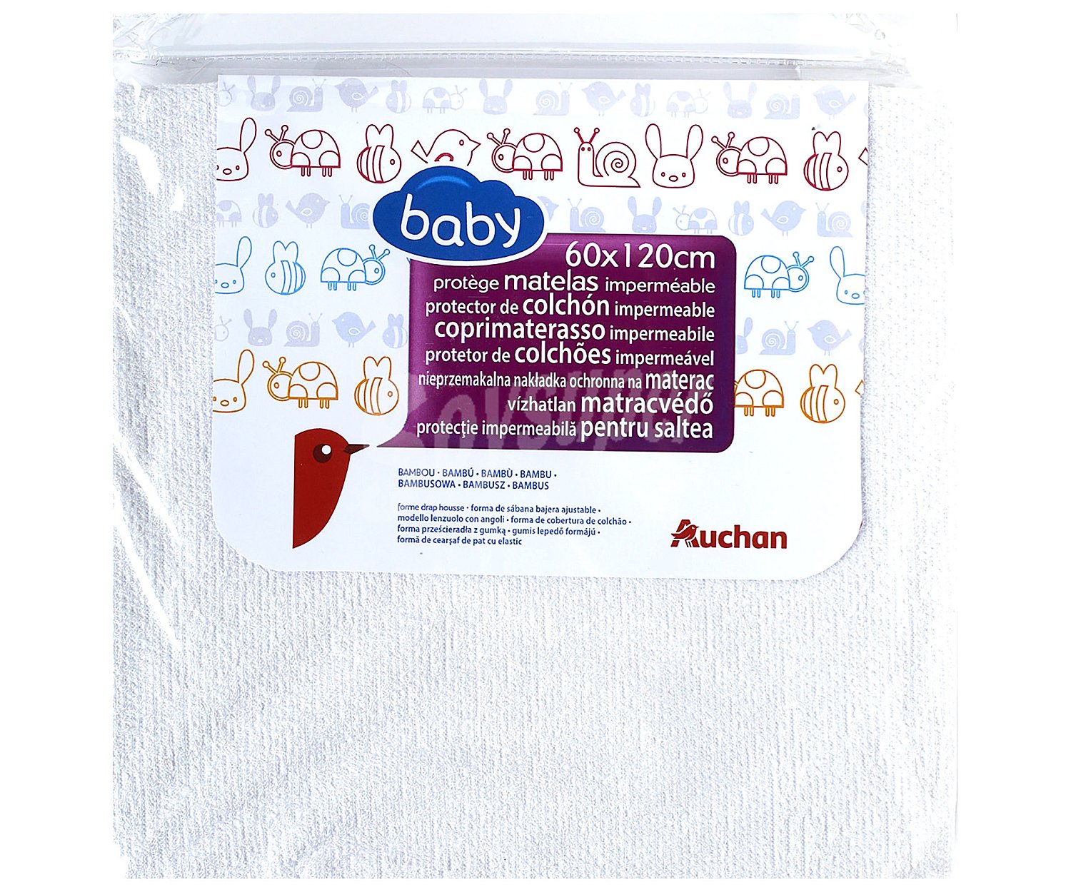 Protector de colchón de bambú rizo impermeable, 60x120cm., baby