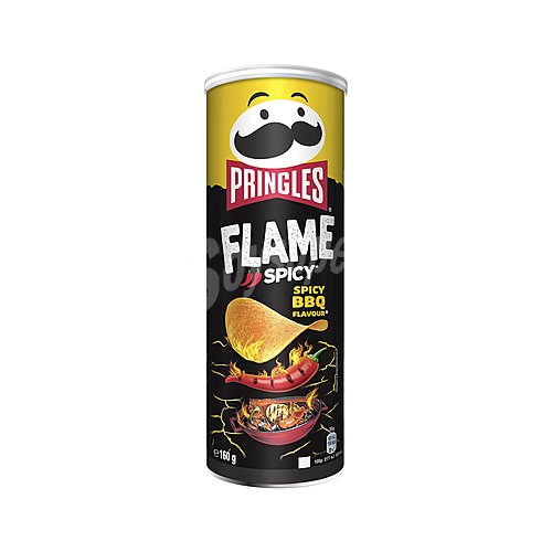 Pringles Patatas con forma de teja y sabor a barbacoa picante pringles flame