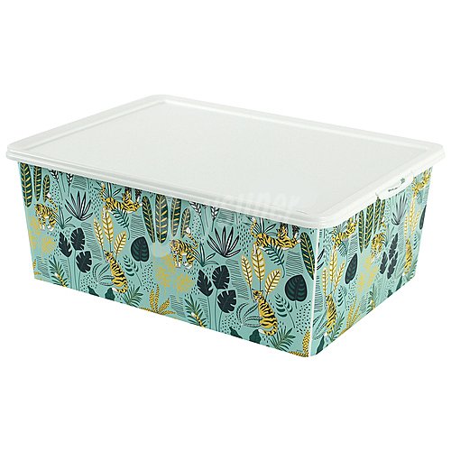 Caja de ordenación multiúsos con estampado Bengal y tapa color blanco, 10 litros, actuel.