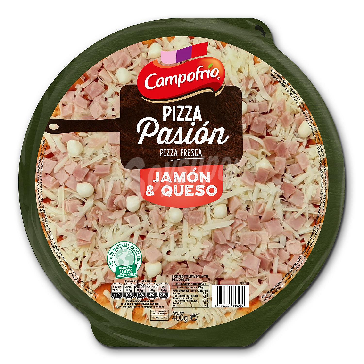 Pizza de jamón y queso Pasión