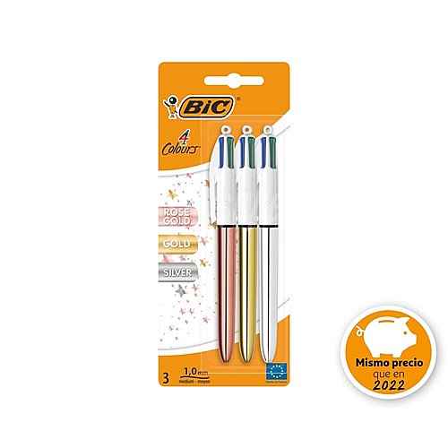 Bolígrafos colores shine retráctiles de punta media (1,0 mm) pack de 3, BIC