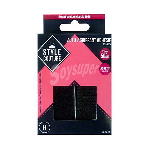 Velcro adhesivo, 20mm x 50cm, color negro, style.