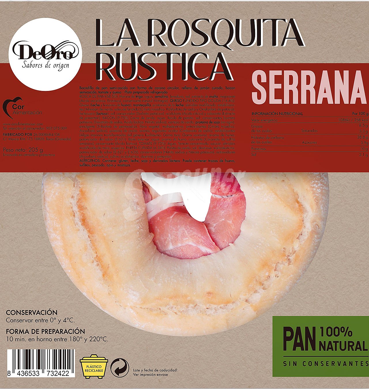 Rosquita serrana rellena de jamón curado, bacon y queso