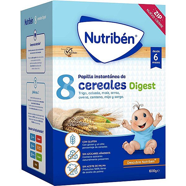 Papilla instantánea de 8 cereales de fácil digestión desde 6 meses con efecto bifidus