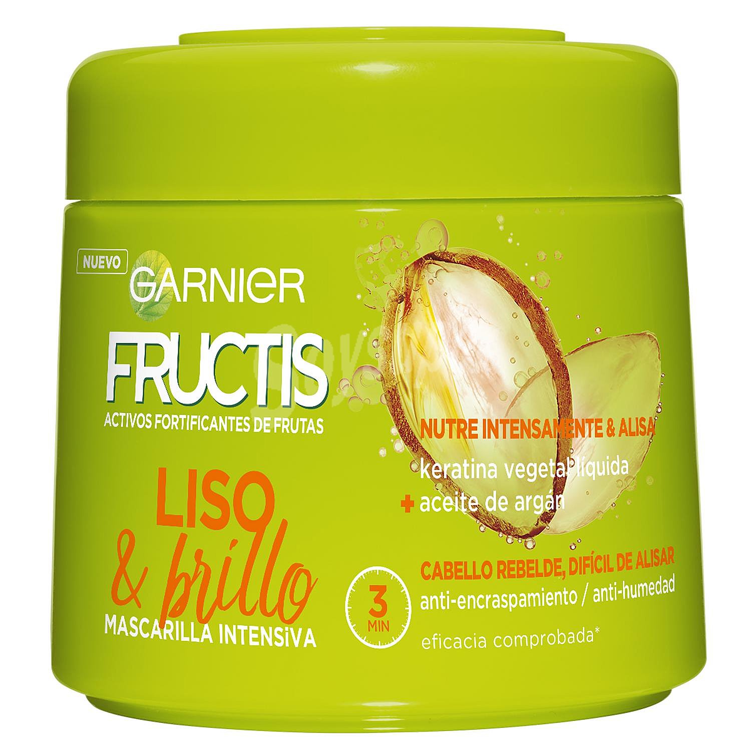 Mascarilla capilar fortificante para cabello rebelde o difícil de alisar fructis Liso y brillo de Garnier Hidra liso