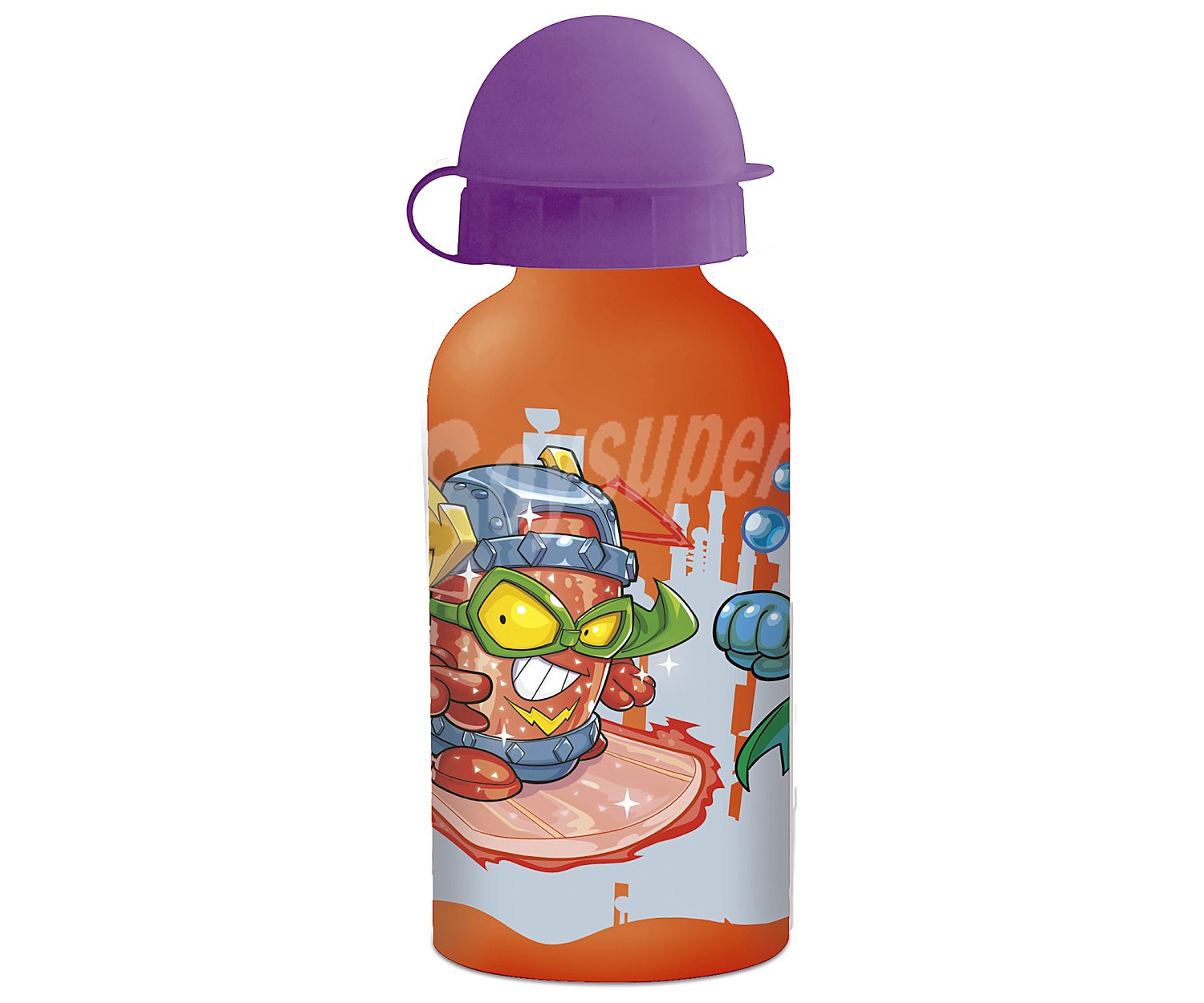 Botella infantil de aluminio 0,4 litros, diseño superzings.