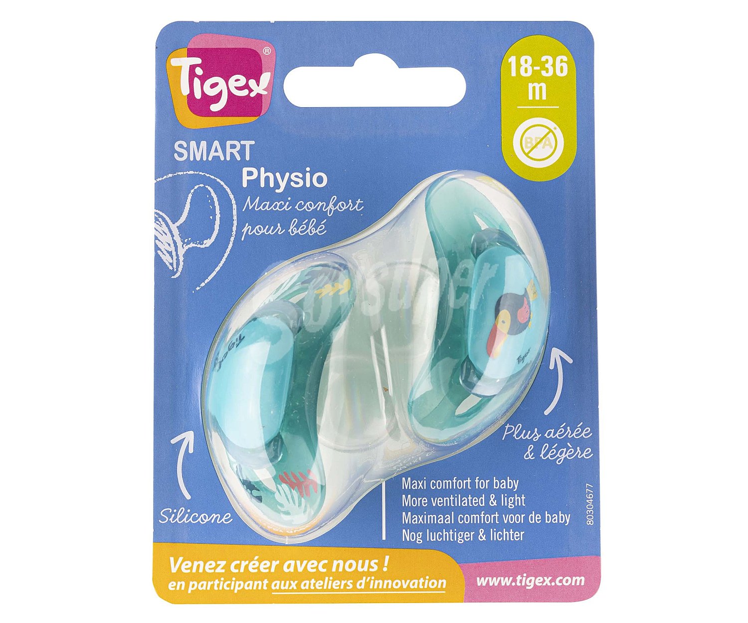 Pack 2 chupetes fisiológicos de silicona para bebes de más 18 meses, color azul, tigex.