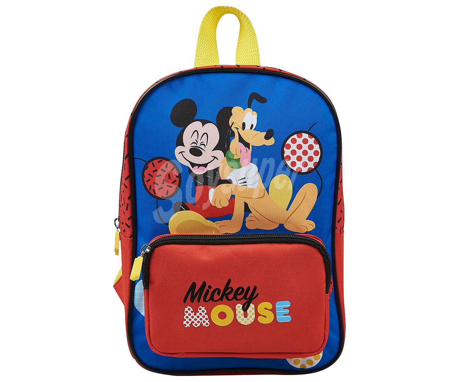 Mochila preescolar con bolsillo frontal color azul, mickey.