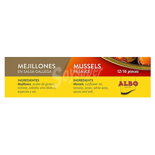 Mejillones en salsa gallega lata 70 g neto escurrido (12-16 piezas)