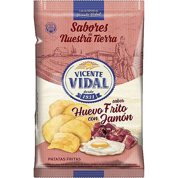 Patatas fritas sabor huevo frito con jamón