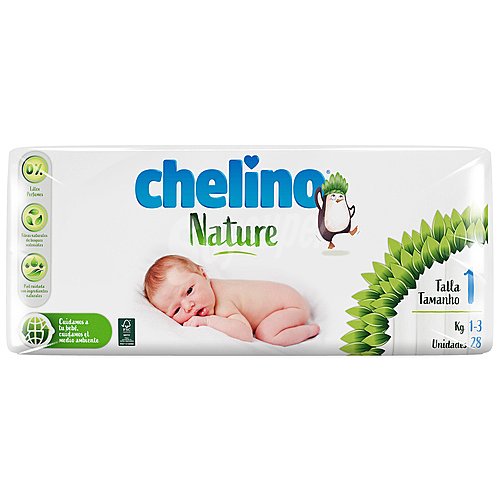 Chelino Pañales talla 1 para bebés recien nacidos de 1 a 3 kilogramos chelino Nature