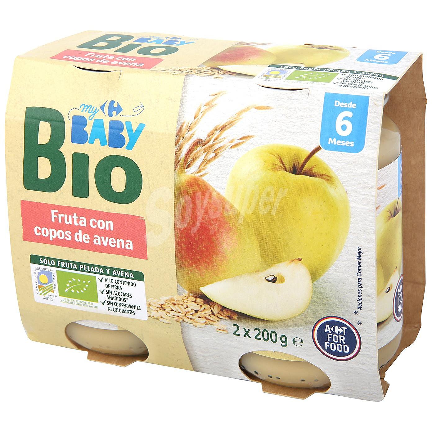 Tarrito de frutas con copos de avena Ecologico Carrefour Baby Bio desde 6 meses