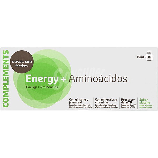 El Corte Inglés Energy + Aminoácidos con gingseng, jalea real, minerales y vitaminas sin gluten y con sabor a plátano