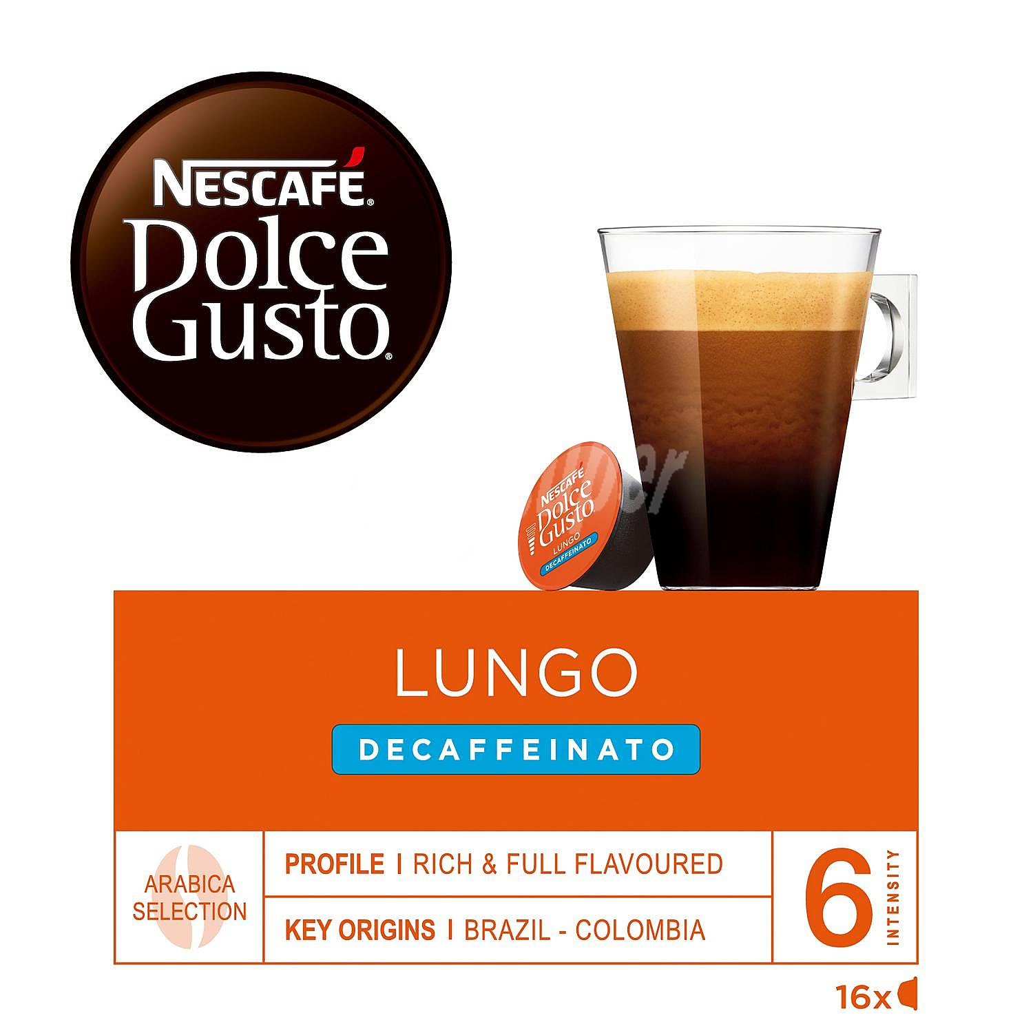 Café lungo descafeinado en cápsulas