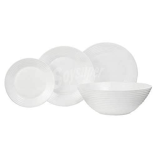 Vajilla completa de 19 piezas, 6 servicios, fabricada en vidrio opal color blanco luminarc