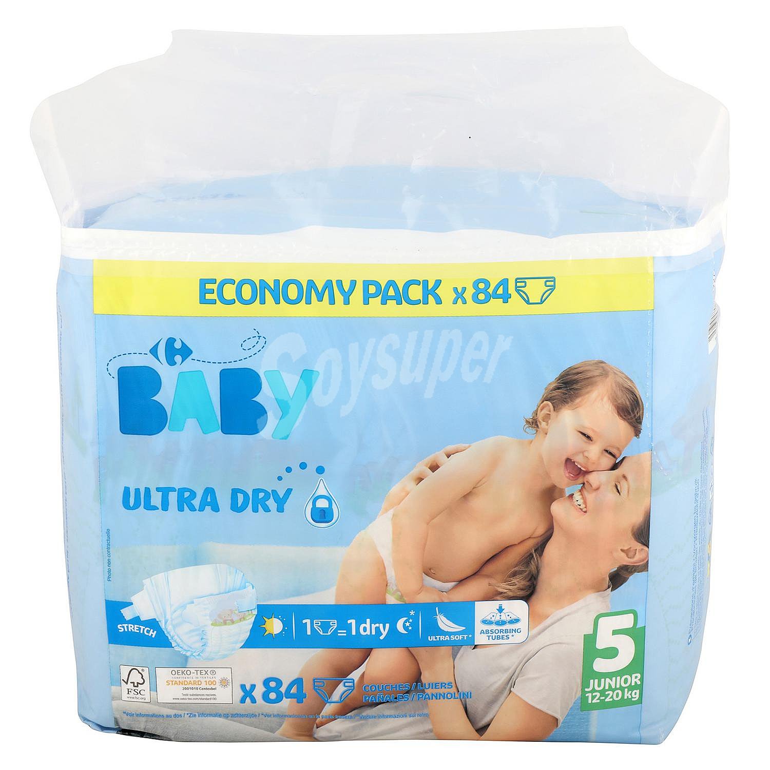 Pañales Carrefour Baby Ultra Dry Talla 5 Junior (12-20 kg) ultra-dry