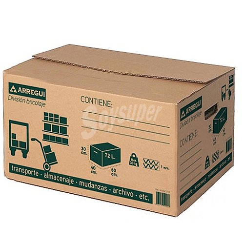 Caja de cartón de color marrón con capacidad para y medidas 60x40x30 centímetros arregui