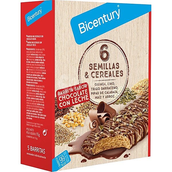 Barritas 6 cereales y semillas, sabor chocolate