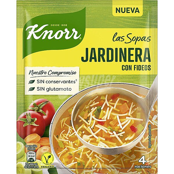 Sopa jardinera con fideos sobre 33 G