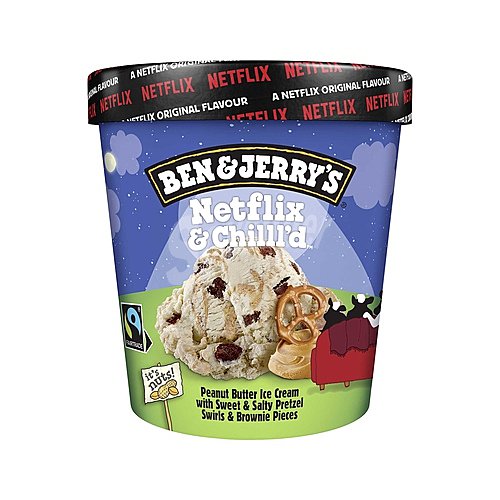 BEN & jerry's Tarrina de helado de mantequilla de cacahuete, con trocitos de brownie y remolinos de Pretzel BEN & jerry´s Netflix & chill´