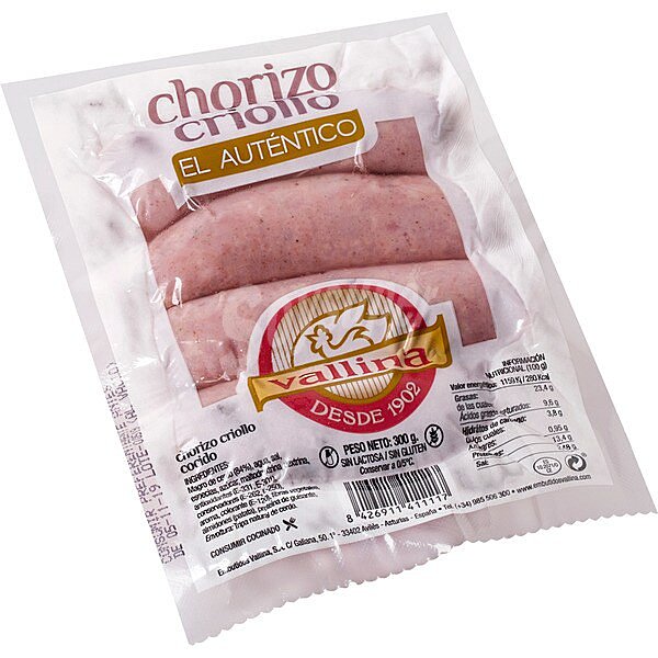 Chorizo criollo peso aproximado bandeja 350 g