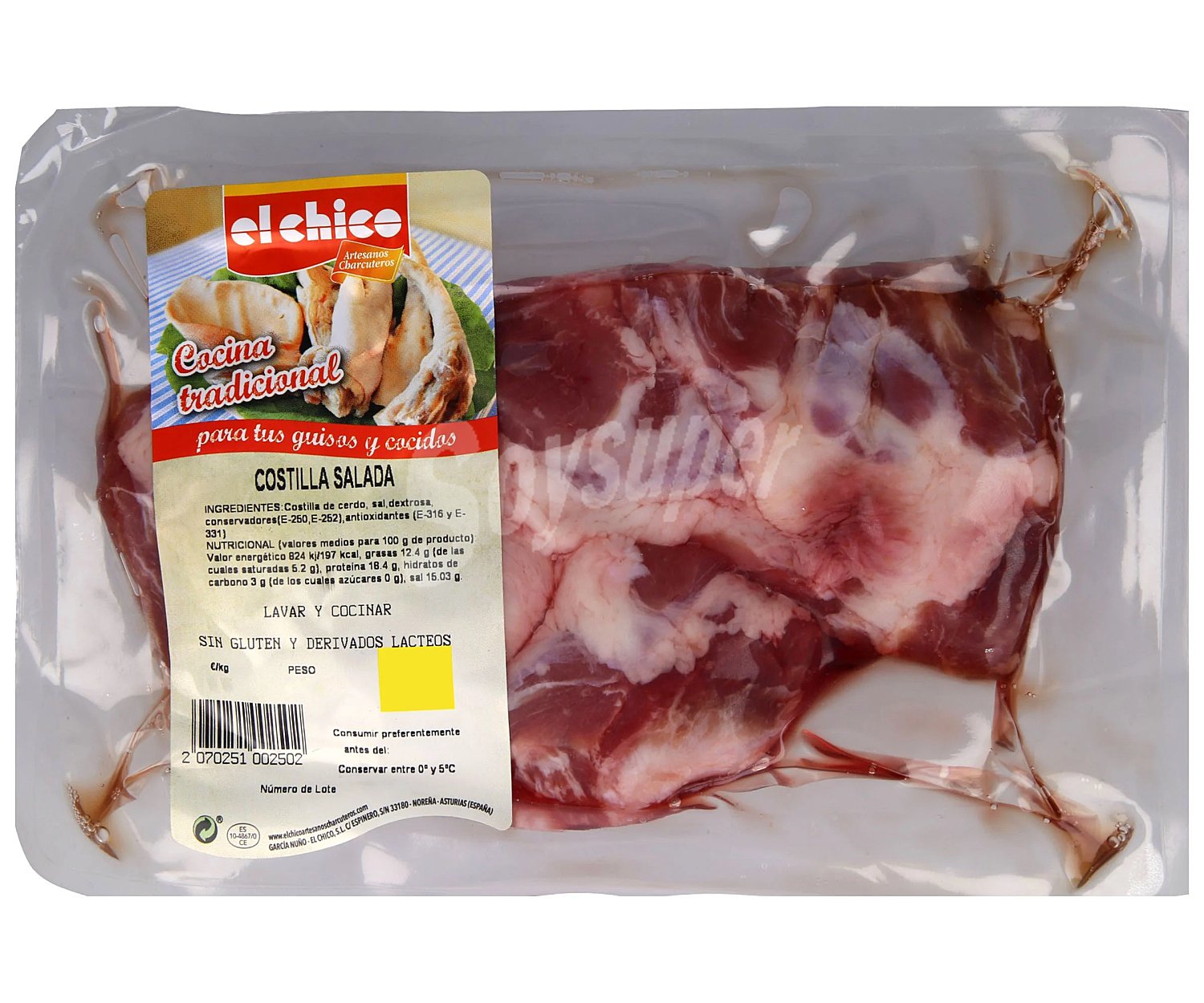 Costilla salada al vacio, elaborada sin gluten ni derivados lacteos