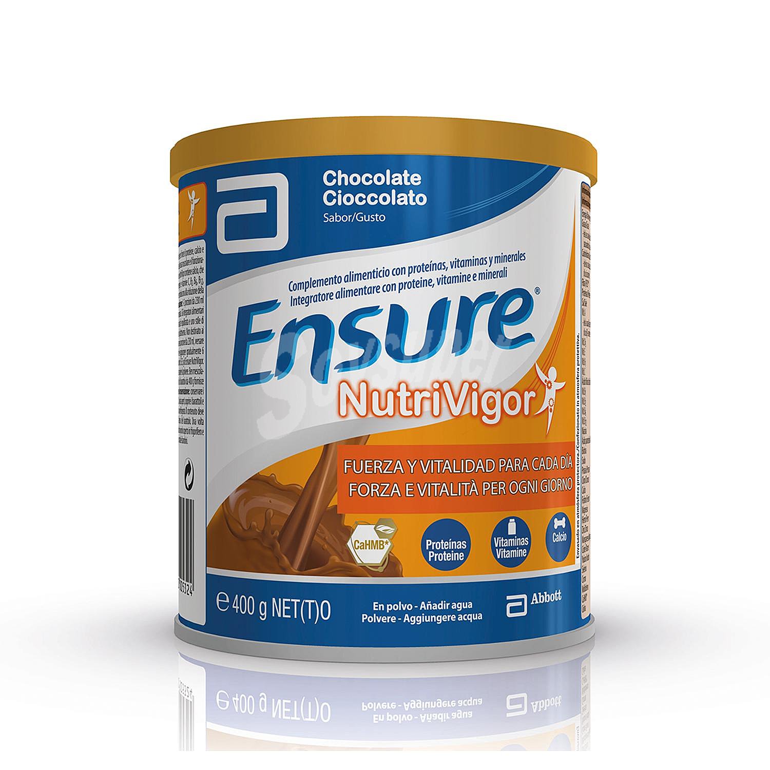 Complemento alimenticio de proteínas y vitaminas sabor chocolate nutrivigor